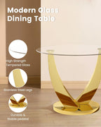 38.9" Round Glass Dining Table for 2-4, Modern Dining Room Table with Tempered Glass Tabletop & Stainless Steel Base, Round Glass Kitchen Table for Home, Small Space(Gold)