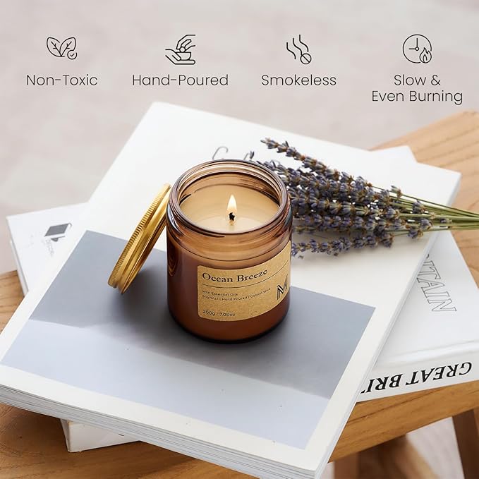 M&SENSE Oceanic Breeze Candles for Home Scented Aromatherapy Candle Gift Set for Women and Men,7.05oz Soy Wax Long Lasting Amber Jar Candles Gift for Birthday Housewarming Mother's Valentine Day
