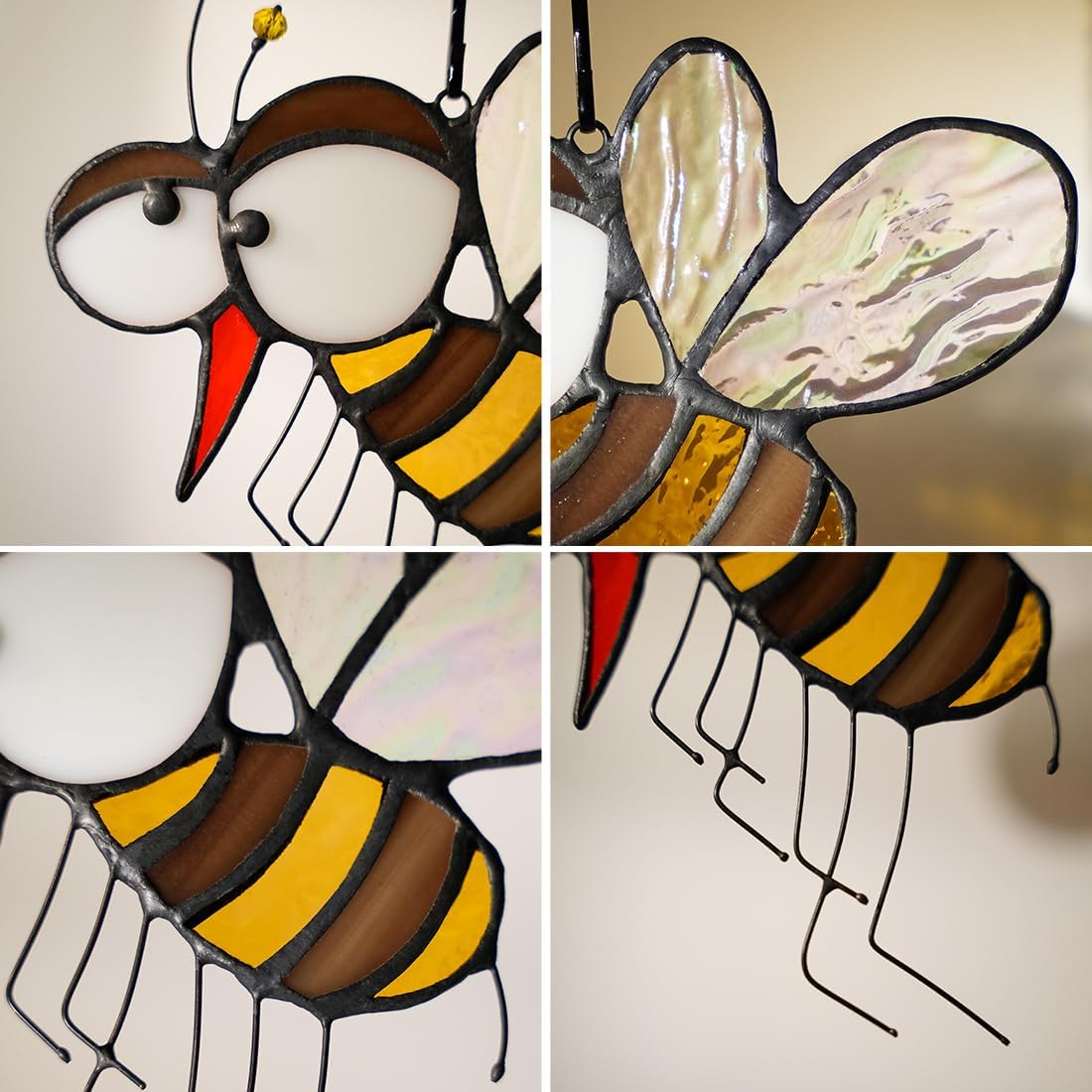 BOXCASA Honey Bee Suncatcher,Bee Stained Glass Suncatcher for Window Hanging Mosquito Decor,Bumblebee Wall Decor for Home Kitchen Bedroom, Bee Themed Gifts for Mom,Grandma or Friends