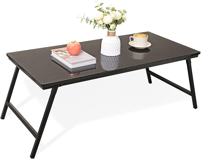 Foldable Coffee Tables for Small Spaces Portable Wooden Low Table with Metal Legs No Assembly Rectangular Coffee Table for Living Room Home, Office, Space Saving, Black Gold