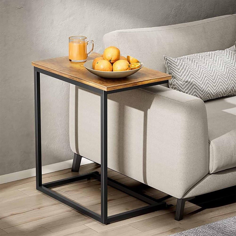 Side Table for Couch, C Shape End Table with Metal Frame, Adjustable Feet Height and Spacious Tabletop Surface Design, Save Valuable Space and Built to Last for Small Space, Bedroom