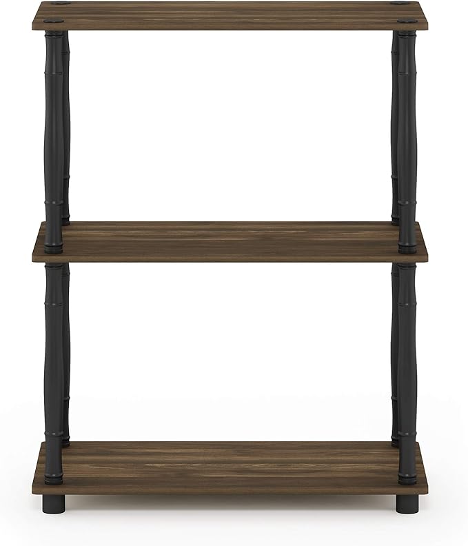 Furinno Turn-N-Tube 3-Tier Compact Multipurpose Shelf Display Rack with Classic Tube, Columbia Walnut/Black