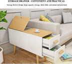 Sofa Side Table with 2 Drawer, Flip Lid Storage Narrow and Long Storage Cabinet, Solid Wood Cabinet Legs, Hydraulic Hinges, Corner Table for Living Room