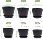7/6.2/5.5/5/4.5/4 inch Flower Pots, 6 Pack Plant Pots for Small Indoor Outdoor Plants, Plastic Planters with Drainage Holes and Saucers for Garden Succulent House Plants, Black