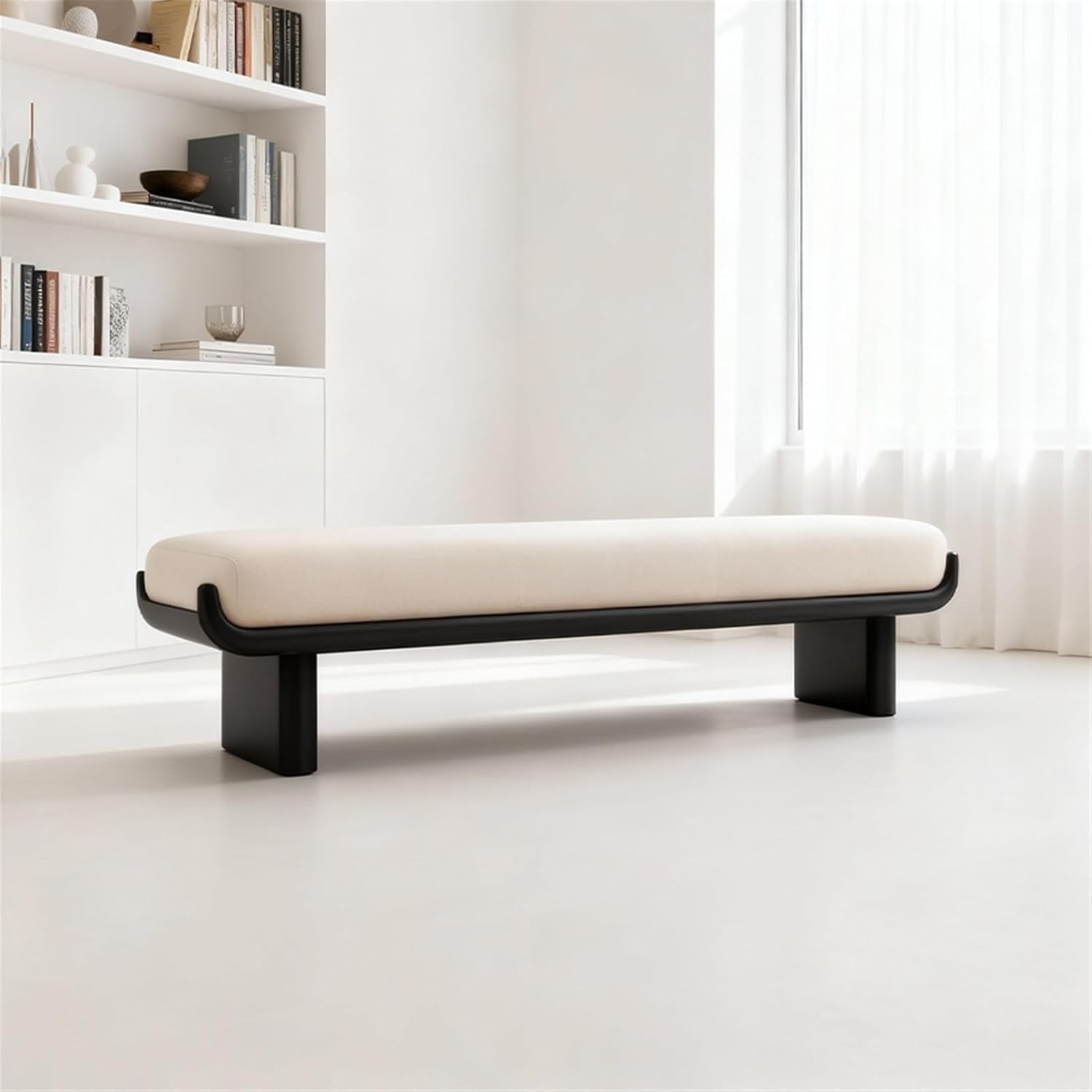 Modern Wooden and Fabric Long Shoe-Changing Bench for Living Room and Bed end Entryway(Small)