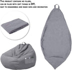 Bean Bag Chair Sofa Cover Without Filler Lazy Lounger High Back Large Bean Bag Storage Chair Couch Cover with Three Side Pockets for Adults and Kids (Dark Gray, XL-39.3x47.2)