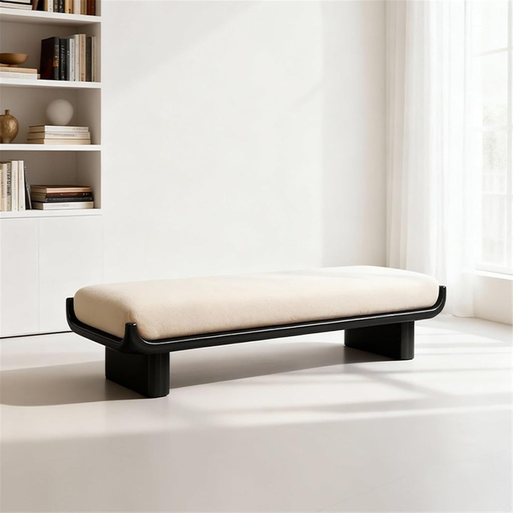Modern Wooden and Fabric Long Shoe-Changing Bench for Living Room and Bed end Entryway(Small)