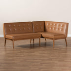 Faux Leather Corner Sofa Bench, Walnut Wood Finish, 2-Piece Dining Set