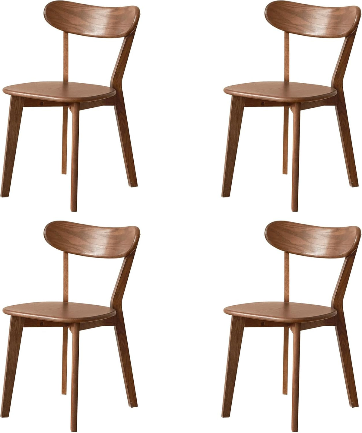 YESWOOD Oak Dining Chairs Set of 4, 100% Solid Wood Kitchen Chairs with Curved Backrest, Mid Century Modern & Farmhouse Side Chairs for Dining Room, Living Room, Study, Walnut