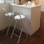 QQXX Folding Bar Stool with Footrest,Leather Padded Folding Kitchen Stool,Portable Counter Height Foldable Stool Tall Bar Stools for Outdoor Kitchen Shop Cafe(2 Pc, White Seat Height 25.5")
