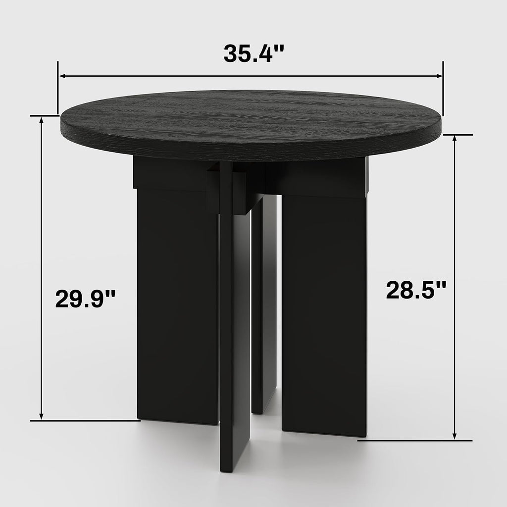 35.4" Round Dining Table for 4, Modern Wood Kitchen Table with 4 Sturdy Table Legs Farmhouse Circle Dinner Tables for Leisure, Coffee, Kitchen, Dining Room φ35.4" x 29.9"H, Black