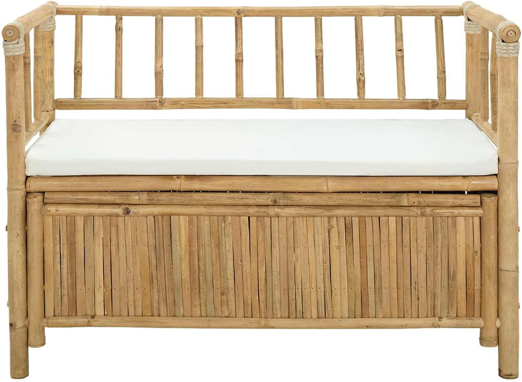 Bamboo Garden Storage Bench 110 x 47 x 80 cm, Natural Finish with Hidden Storage Compartment, Post Leg Design for Stability, Indoor Outdoor Use, Easy Assembly Required