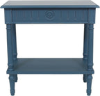 East at Main Handmade Solid Wood Narrow End Table with Drawer, Slim Blue Side Table for Bedroom, Living Room, or Entryway, Farmhouse Accent Furniture with Shelf and Turned Legs