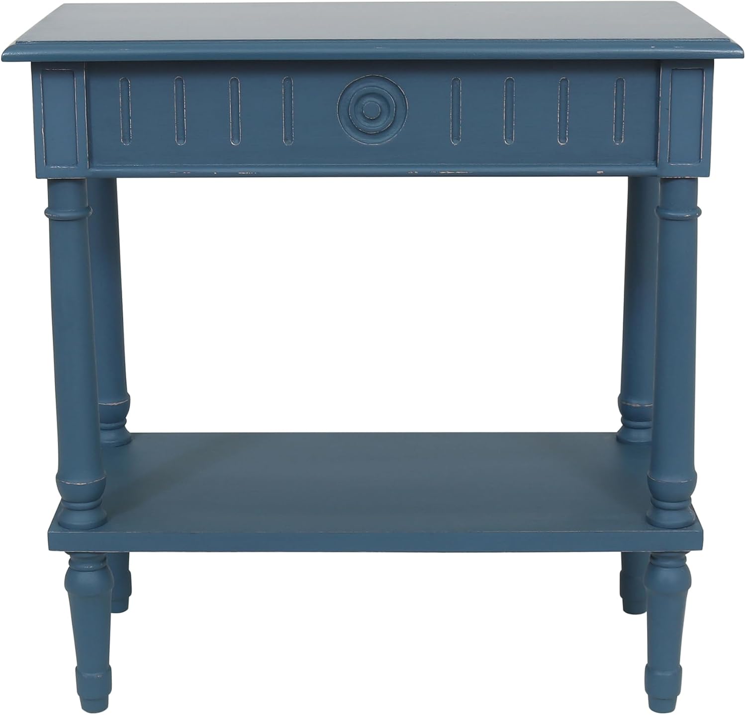 East at Main Handmade Solid Wood Narrow End Table with Drawer, Slim Blue Side Table for Bedroom, Living Room, or Entryway, Farmhouse Accent Furniture with Shelf and Turned Legs