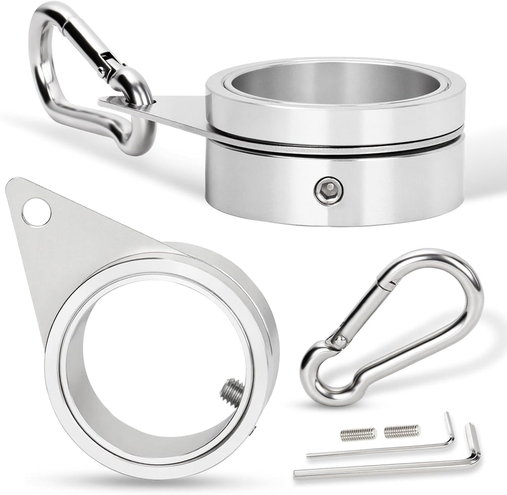 1.5" Flag Pole Rings, 2 Pcs Aluminum Alloy Spinning Flag Pole Ring Clips Swivels, 360° Rotating Anti Wrap Flagpole Ring Hardware with Stainless Steel Carabiners for 1.26-1.5" Diameter