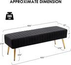 Furniliving 44 Inch Bedroom Bench, Upholstered Tufted Striped Fabric Ottoman Benches with X-Shaped Metal Legs for Living Room, Entryway Solid Wood Indoor Bench for Foyer (Black)