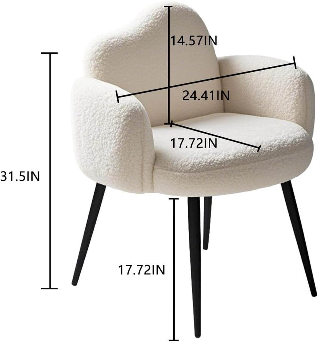 Modern Upholstered Vanity Chair with Arms, No Wheels Desk Chair, Soft Comfortable Accent Chair for Makeup, Bedroom, Living Room, Office or Balcony (White)