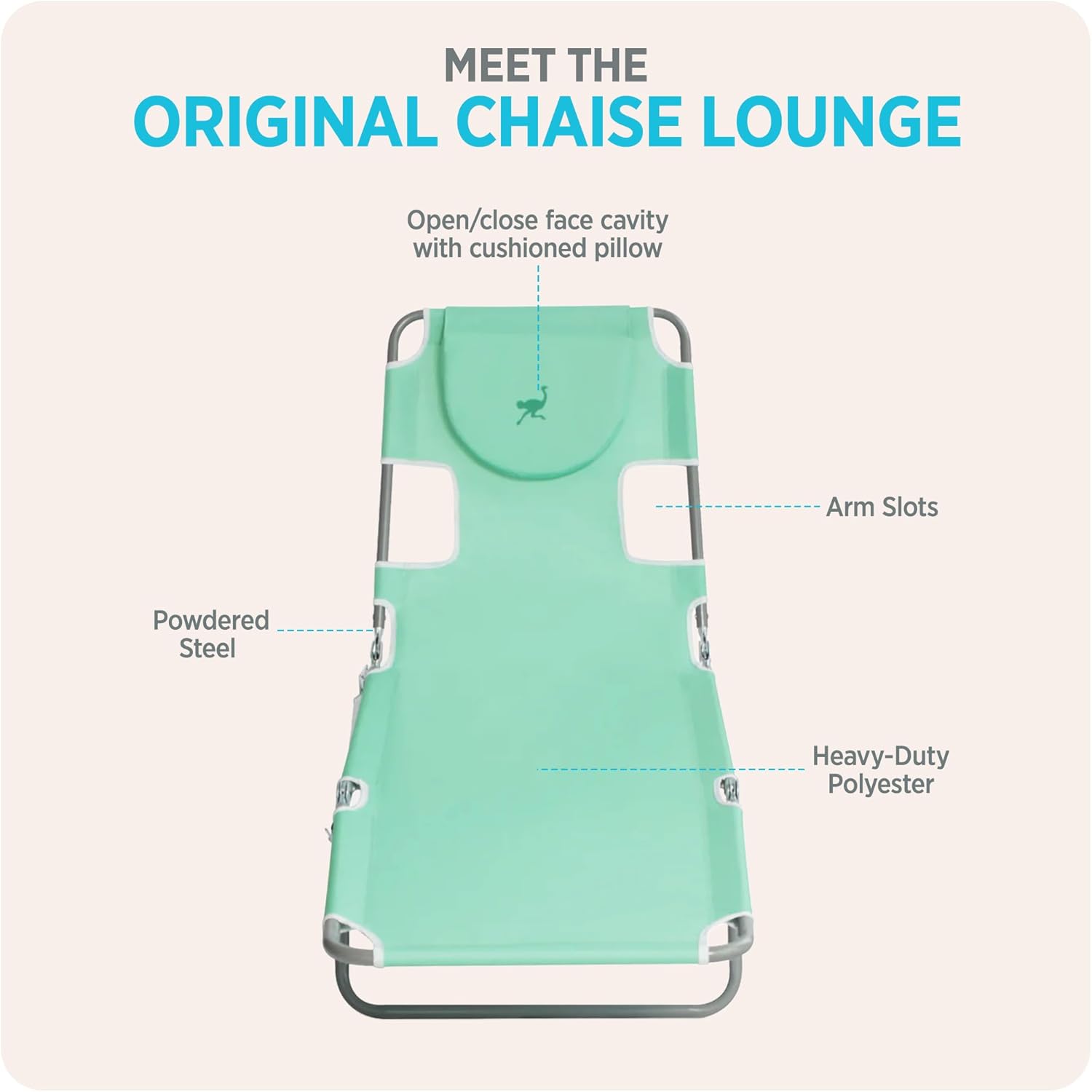 Ostrich The Original Chaise Lounge 72 x 22 Inch Portable Reclining Lounger