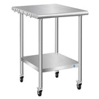 Stainless Steel Table with Wheels, 24 x 24 Inch Stainless Table for Prep & Work, Commercial NSF Steel Metal Table for Restaurant Kitchen Hotel Garage