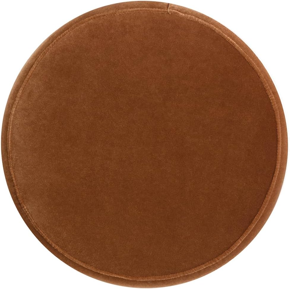 Jennifer Taylor Home Edward 17.5" Round Upholstered Ottoman with Bullion Fringe in Burnt Orange Performance Velvet