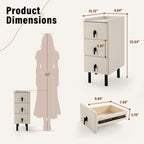 Homcosan Night Stand Small Size 9.84", Modern Minimalist Bedside Table with 3 Drawer, Easy Assembly, Narrow End Table for Small Space, Bedroom, Vanity, Dorm (Cream)