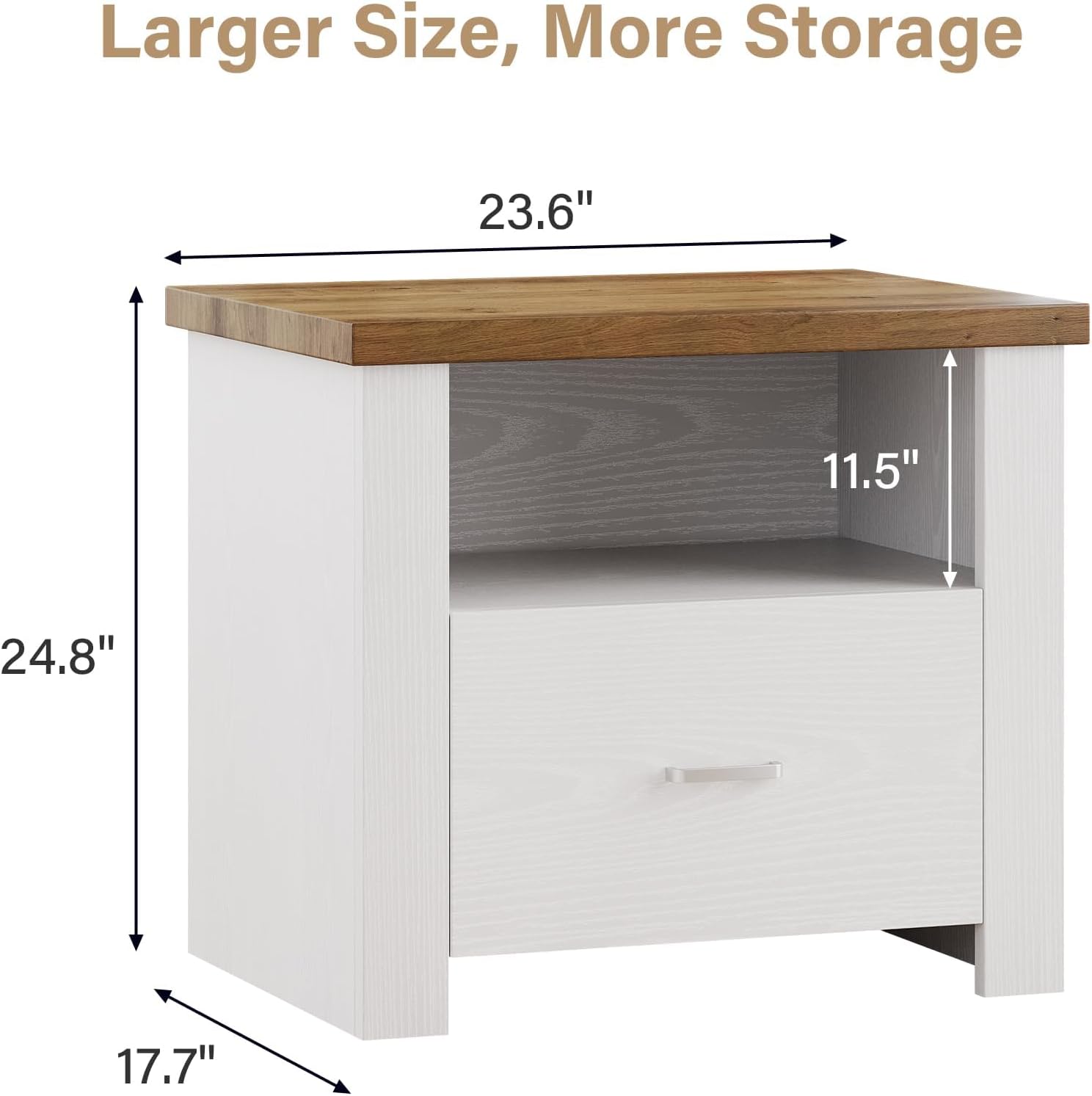 4ever2buy 23” Nightstand with Storage, Large Bedside Table End Table with Drawer, Wide Night Stand End Table for Bedroom Living Room, White