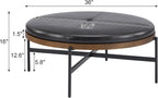 Christopher Knight Home Neapo Modern Round Ottoman Coffee Table, Faux Leather Cocktail Ottoman for Living Room Sofa, Entryway Comfortable Footstool, Durable Metal Frame Ottoman Foot Rest, Dark Brown
