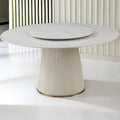 Round Marble Dining Table, Dining Table Faux Marble Stone Top Dining Room Set for 6-8 (White Tabletop, 59in Only Table with Lazy Susan)