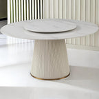 Round Marble Dining Table, Dining Table Faux Marble Stone Top Dining Room Set for 6-8 (White Tabletop, 59in Only Table with Lazy Susan)