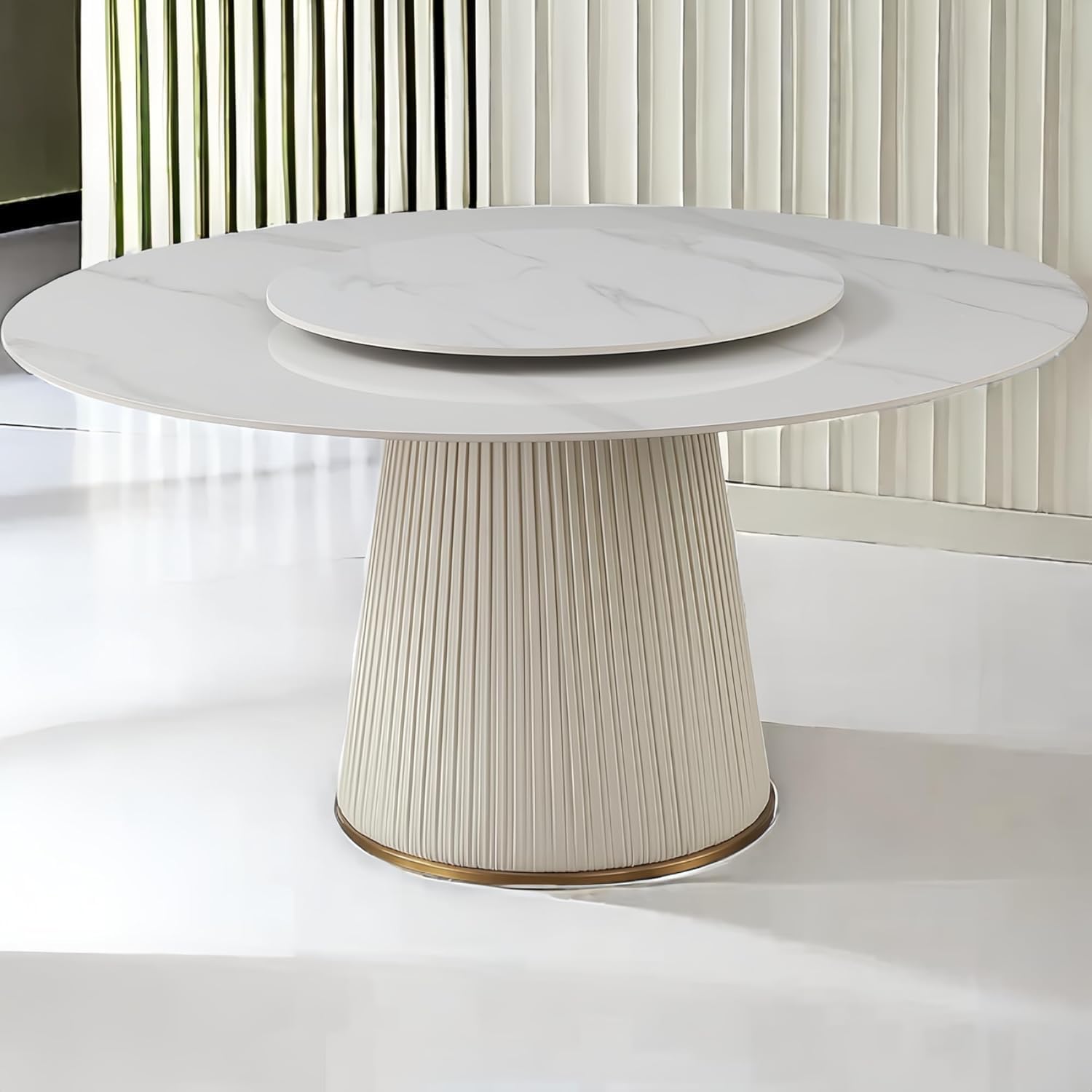 Round Marble Dining Table, Dining Table Faux Marble Stone Top Dining Room Set for 6-8 (White Tabletop, 59in Only Table with Lazy Susan)