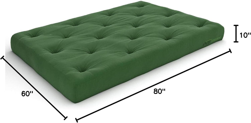 Nirvana Futons Extra Thick Premium 10-Inch Queen Futon Mattress, Hunter Green Twill - Made in USA