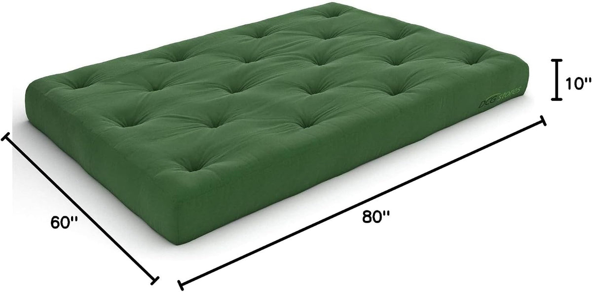Nirvana Futons Extra Thick Premium 10-Inch Queen Futon Mattress, Hunter Green Twill - Made in USA