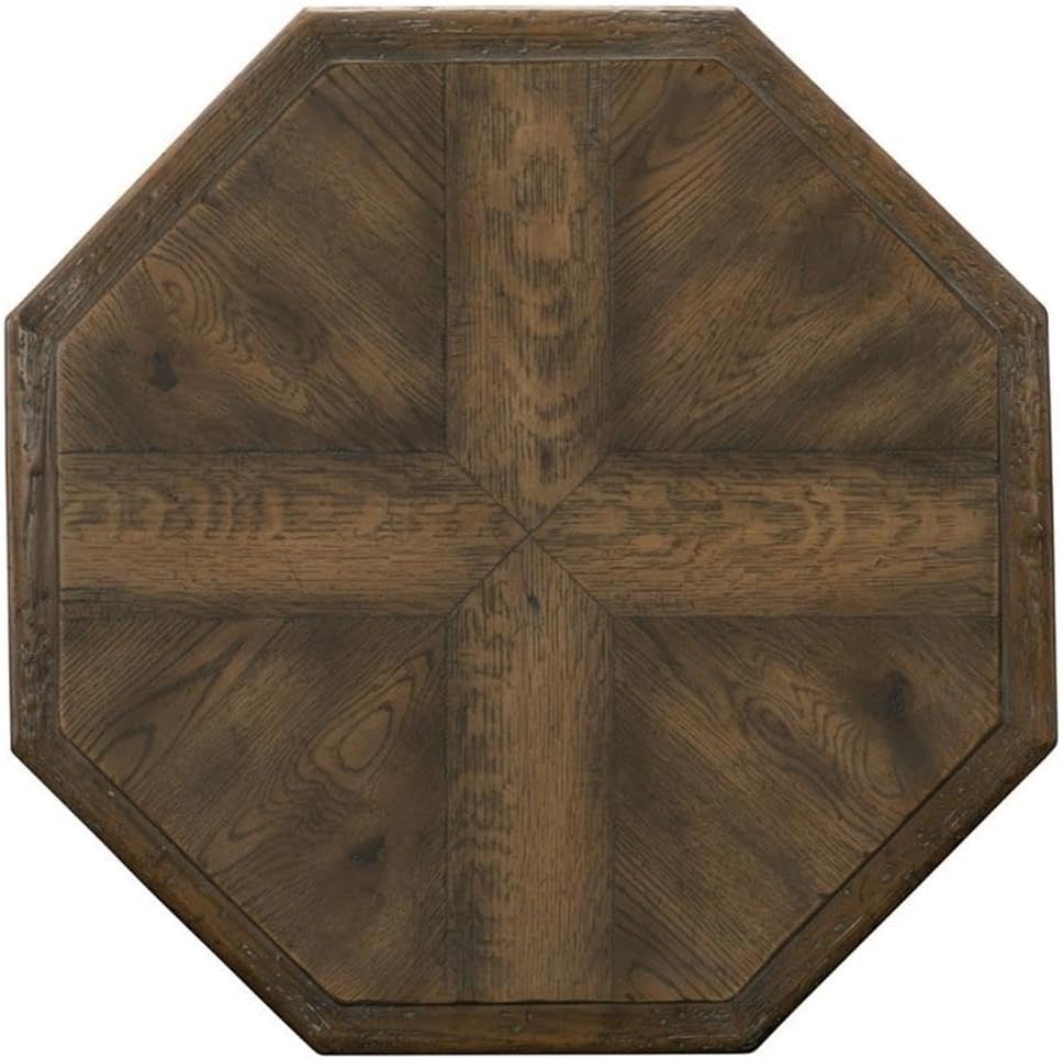 BOWERY HILL Traditional Formal Wood End Table, Saddle Brown Finish, Hardwood and Poplar Solids, 26.5 in H x 25 in W x 25 in D, Pedestal Base, Living Room Console Table
