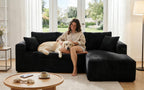 92.5" Modular Sectional Sofa, L-Shaped Cloud Couch with Deep Seats & Chaise, Convertible 4-in-1 Corduroy Couches for Living Room, Bedroom, No Need Assembly - Black(Right Facing Chaise)