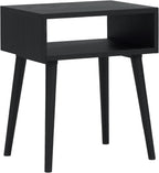NTC Solid Oak Zoe Nightstand, Mid Century Modern Side Table Bedroom, Bedside Furniture, Night Stand, End Table, Easy Assembly - Burnt Black
