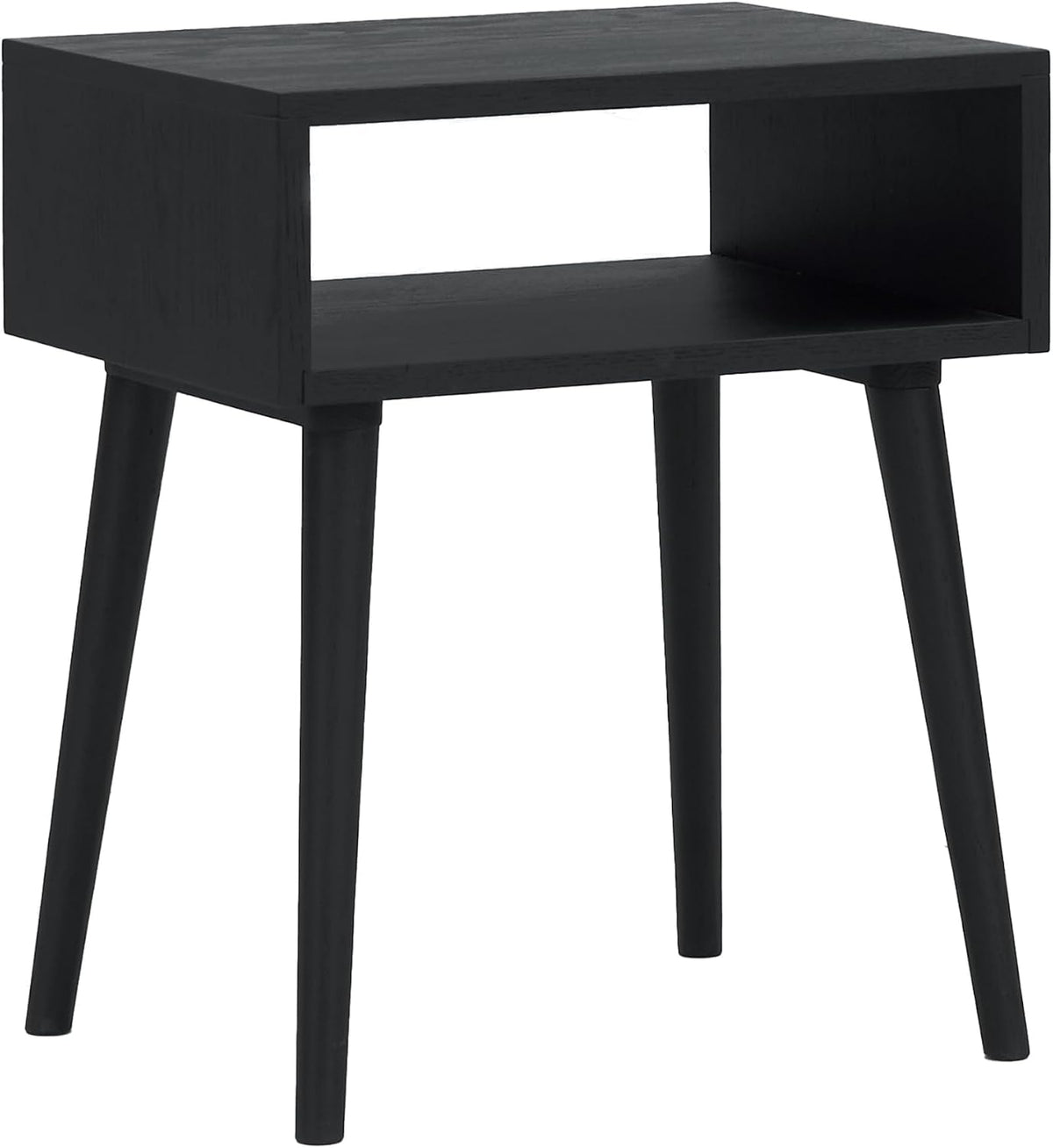 NTC Solid Oak Zoe Nightstand, Mid Century Modern Side Table Bedroom, Bedside Furniture, Night Stand, End Table, Easy Assembly - Burnt Black