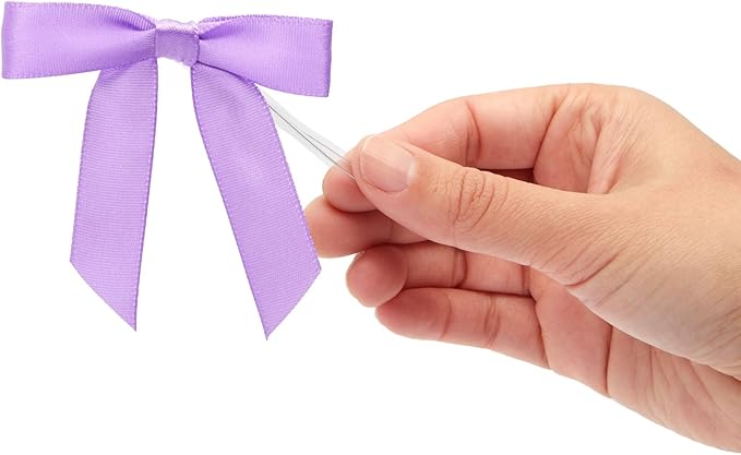 Bright Creations 100 Pack Purple Twist Tie Bows for Treat Bags, 3" Small Satin Ribbons for Craft Decoration, Gift Wrap, Themed Party Favors, Baked Goods - Purple Bow