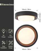 16 Inch Flush Mount Ceiling Light,3-Lights Black Finish with Frosted Glass Shade,Round Ceiling Light Fixture for Bedroom Livingroom Kitchen