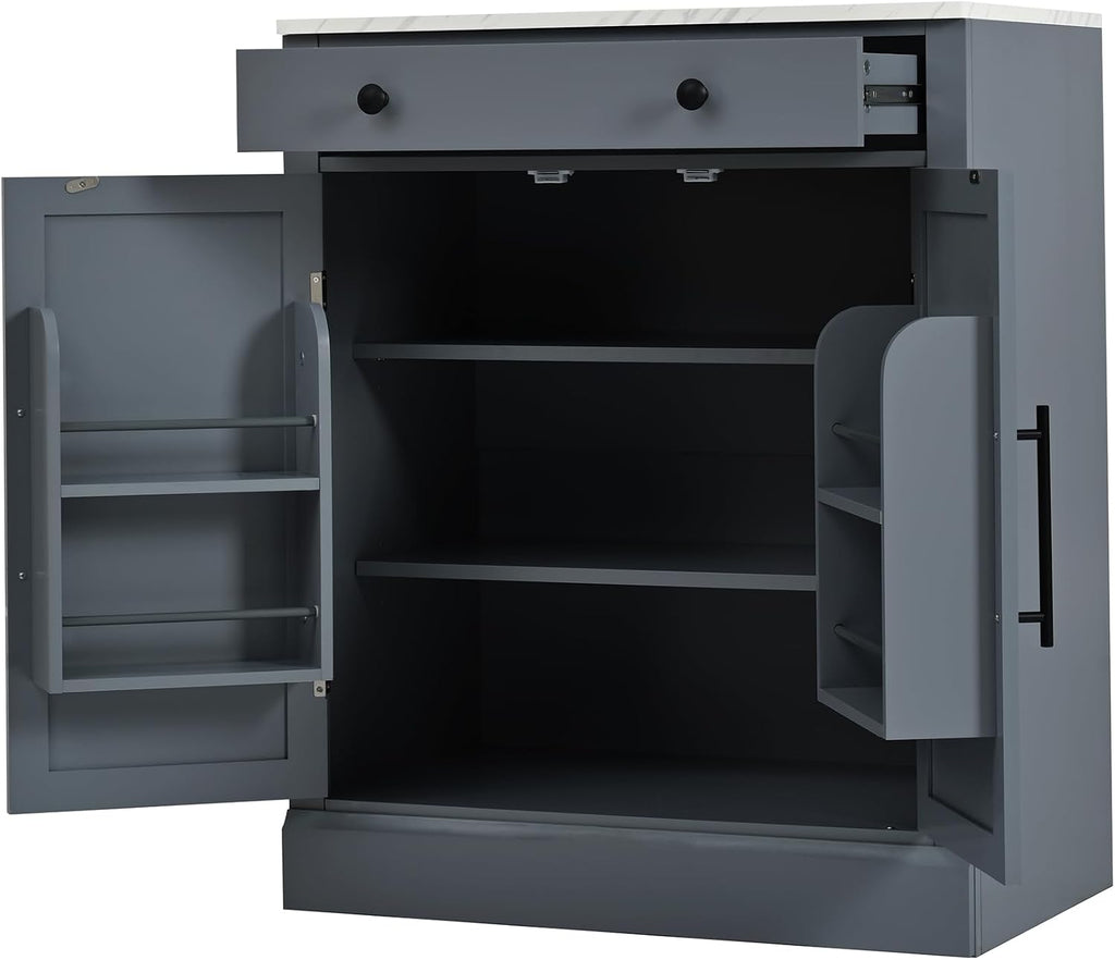 Kitchen Pantry with Drawer, Kitchen Storage Cabinet with 2 Doors 2 Adjustable Shelves for Kitchen, Living Room and Dining Room (Gray,2)