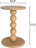 dwellington Small Round Wooden Side Table with Stacked Ball Pedestal Base, 12.4 X17.32 Accent Nightstand for Living Room, Bedroom, Corners (Natural)