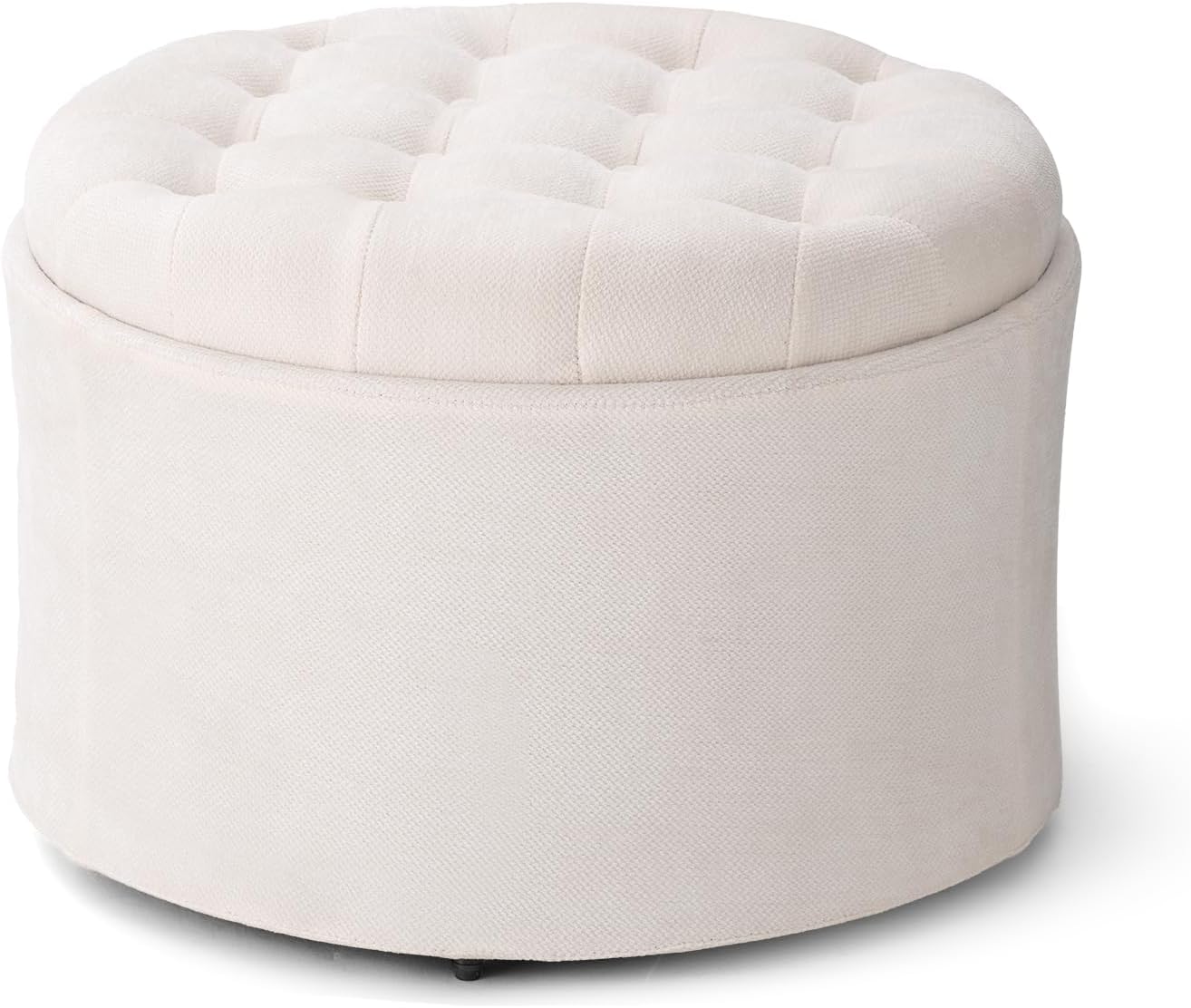 ONBRILL 24" Round Ottoman Coffee Table, Storage Ottoman with Lift-Off Lid | Large Size, Sturdy Steel Frame, 15.4" Height Foot Stool（Better for Low-Profile Sofa), Extra Seat, Entryway Shoe Bench