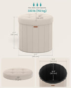 SONGMICS Storage Ottoman Round Velvet Vanity Stool, 18.5 x 18.5 x 17.7 Inch | Makeup Vanity Chair, Foot Rest, for Bedroom, Cappuccino Beige, MINOTA Collection ULSF608L01