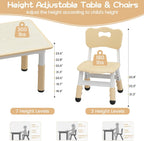 Patikuin Adjustable Height Kids Table and 2 Chairs Set | Graffiti-Resistant Desktop, Non-Slip, Easy to Clean, Ideal for Home, Nursery, Daycare, Learning Space, Ages 2-10