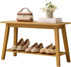 Kings Brand Wood Entryway Shoe Bench with Storage Shelf, Honey Mustard | Storage Bench with Seat and Lower Shelf – Shoes, Slippers, & Essentials Organizer for Entryway, Hallway, Bedroom, Living Room