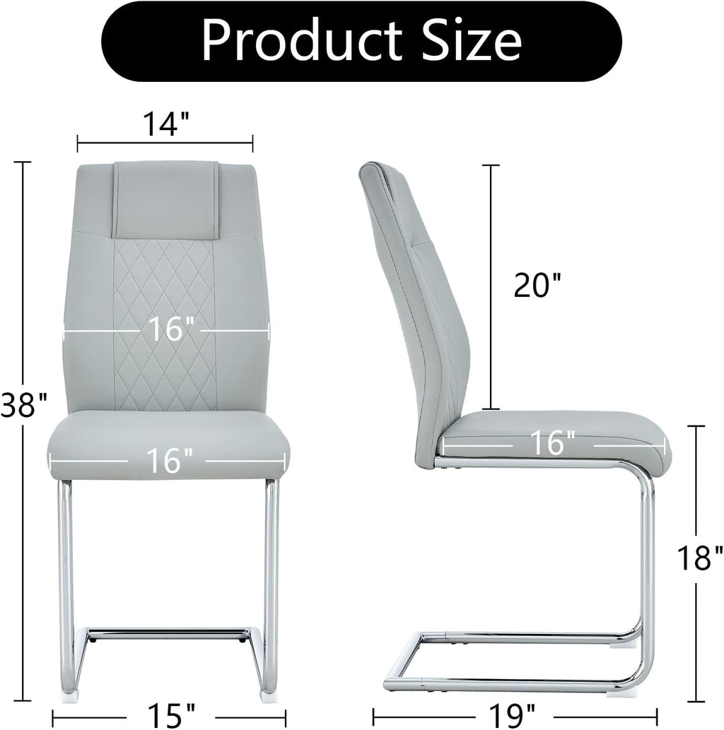 cinkehome Modern Dining Chairs Set of 4 with Metal Legs, High Back Upholstered Armless Side Chair for Kitchen, Dining Room, Faux Leather
