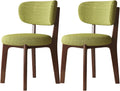 Solid Wood Dining Chairs Set of 2,Mid Century Modern Dining Chairs with Curved Backrest & Wood Frame,Upholstered Dining Room Chairs for Kitchen, Living Room (Walnut+Green Linen)