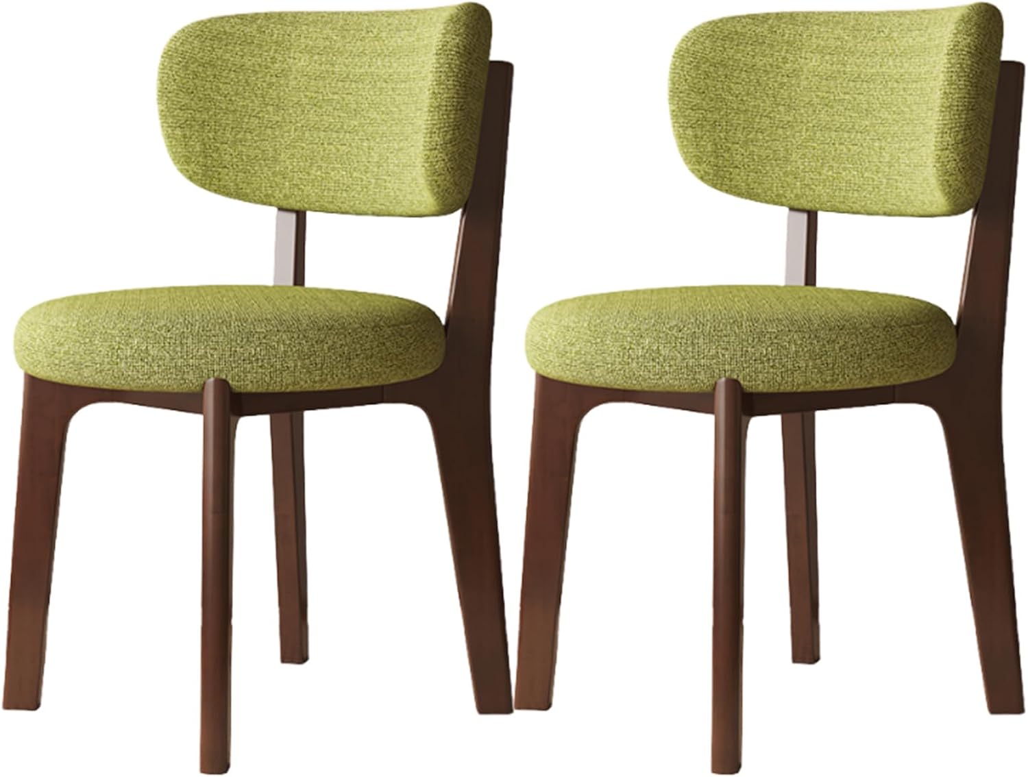 Solid Wood Dining Chairs Set of 2,Mid Century Modern Dining Chairs with Curved Backrest & Wood Frame,Upholstered Dining Room Chairs for Kitchen, Living Room (Walnut+Green Linen)