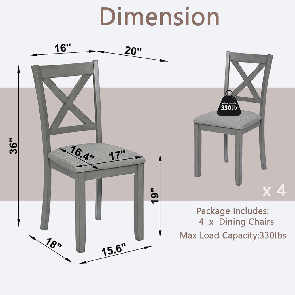 Ball & Cast Wood Frame Dining Chairs Set of 4, Modern Linen Upholstered Kitchen-Chairs with Padded Seat, 330lb Heavy Duty X-Backrest Side Chair for Dining Living Room, Easy Assembly, Gray
