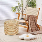 18'' Ottoman Pouf Natural Braided Poof Rustic Handweave Lounge Pouffe | Work as footrest extra guest seat vanity stool side table balcony lounge seat Ideal for living room bedroom dorm patio garden