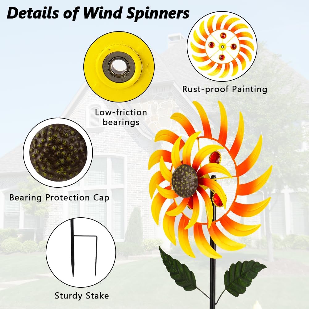 Viveta Wind Spinners for Yard and Garden, Sunflower Metal Wind Spinners,57 * 13 Inch Wind Sculpture for Yard Patio Lawn Garden